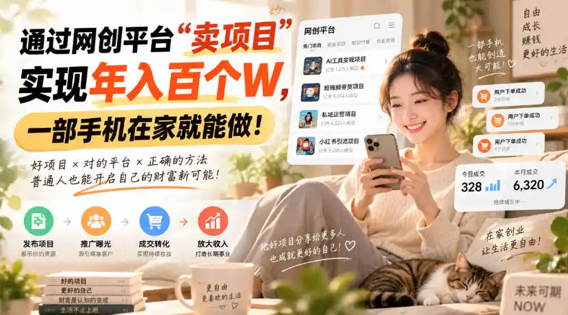 靠卖网创项目变现，一年拿下百万收益！一台手机就能操作！-云网创