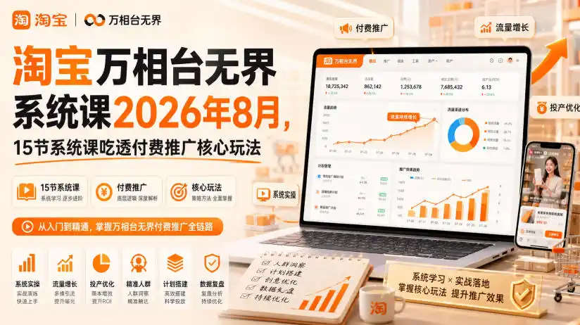 淘宝万相台无界系统课2026年8月，15节系统课吃透付费推广核心玩法-云网创