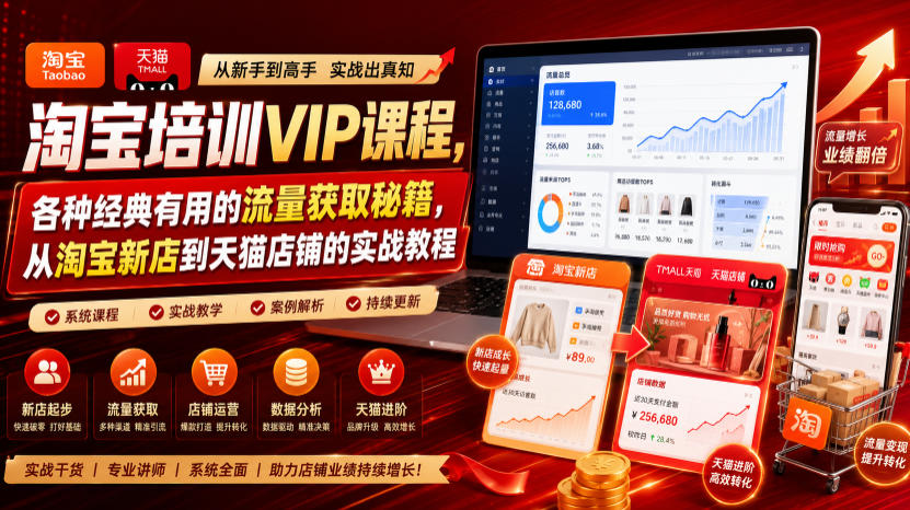 淘宝培训VIP课程，各种经典有用的流量获取秘籍，从淘宝新店到天猫店铺的实战教程(更新7月29日)-云网创