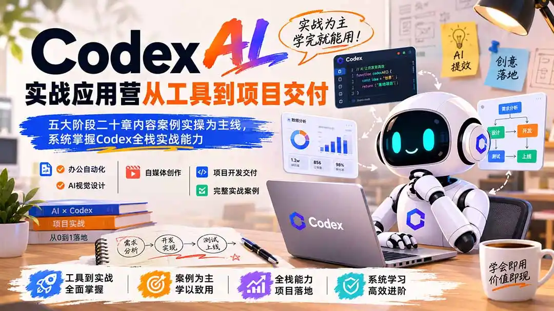 Codex AI实战应用营从工具到项目交付;五大阶段二十章内容案例实操为主线,系统掌握Codex全栈实战能力-云网创
