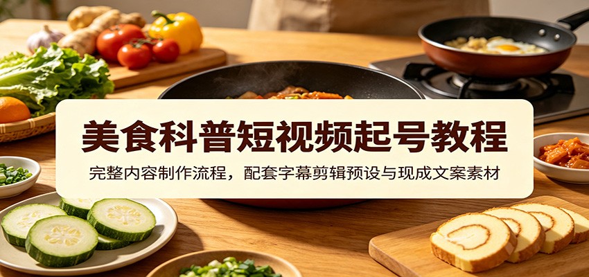 美食科普短视频起号教程：完整内容制作流程，配套字幕剪辑预设与现成文案素材-云网创