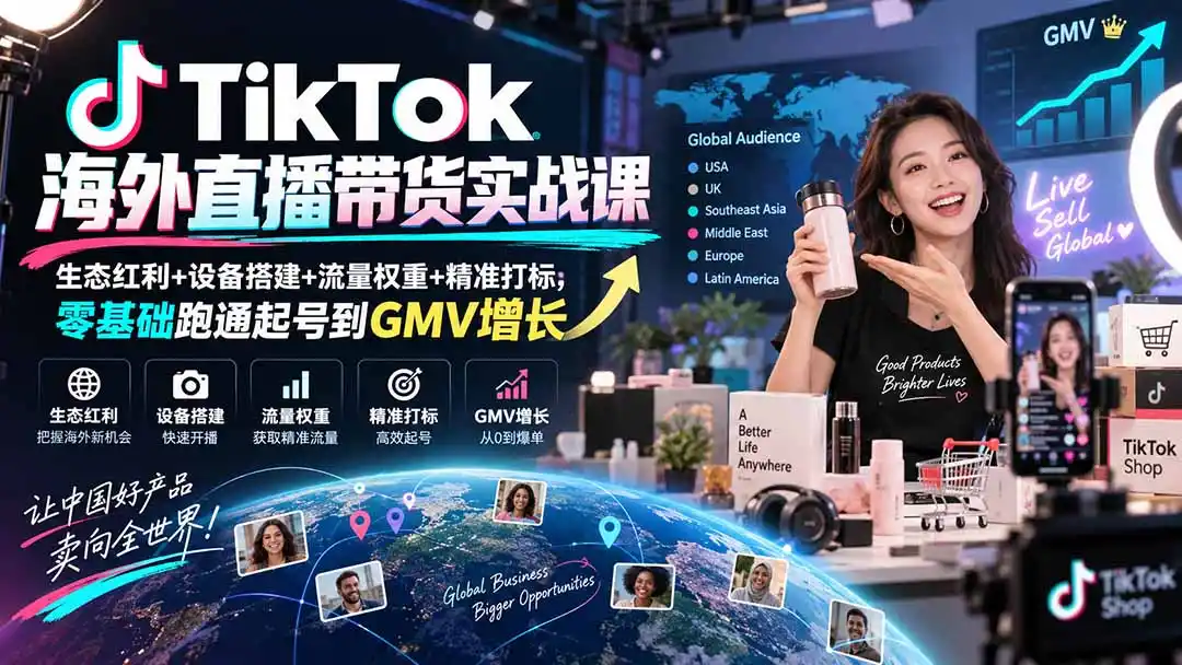 TikTok海外直播带货实战课|生态红利+设备搭建+流量权重+精准打标,零基础跑通起号到GMV增长-云网创