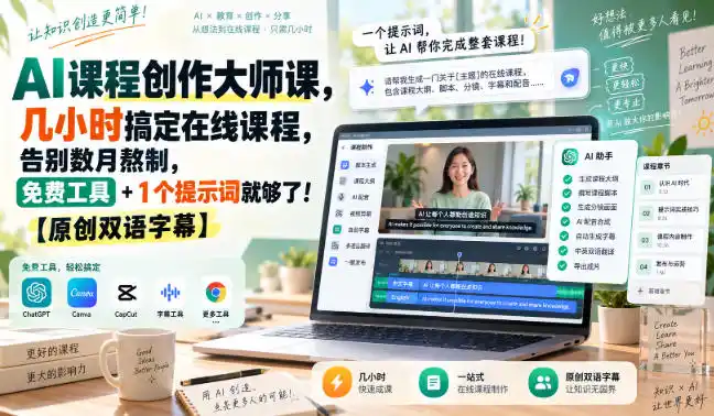 AI课程创作大师课，几小时搞定在线课程，告别数月熬制，免费工具+1个提示词就够了！【原创双语字幕】-云网创