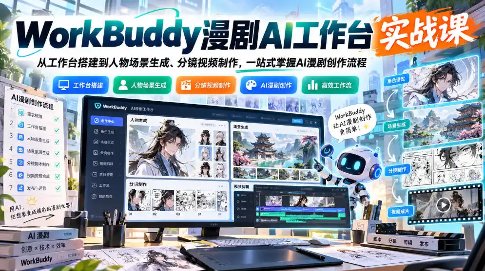 WorkBuddy漫剧AI工作台实战课：从工作台搭建到人物场景生成、分镜视频制作，一站式掌握AI漫剧创作流程-云网创