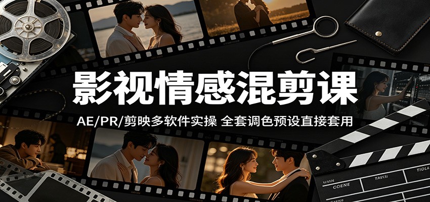 影视情感混剪课：AE/PR/剪映多软件实操，全套调色预设直接套用-云网创