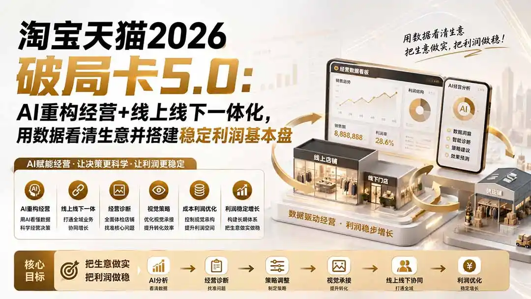 淘宝天猫2026破局卡5.0:AI重构经营+线上线下一体化,用数据看清生意并搭建稳定利润基本盘-云网创