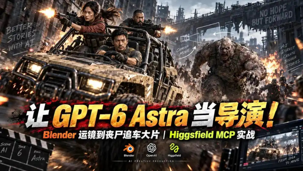 让GPT-6 Astra当导演!Blender运镜到丧尸追车大片|Higgsfield MCP实战-云网创
