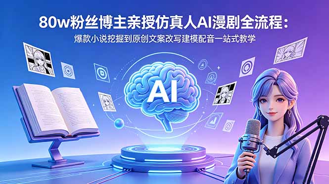 80w粉丝博主亲授仿真人AI漫剧全流程：爆款小说挖掘到原创文案改写建模配音一站式教学-云网创