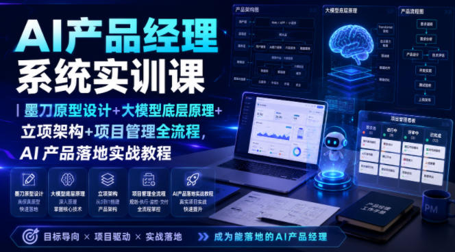 AI产品经理系统实训课|墨刀原型设计+大模型底层原理+立项架构+项目管理全流程,AI产品落地实战教程-云网创