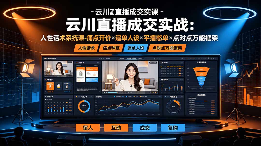 云川直播成交实战：人性话术系统课-痛点种草×塑品开价×逼单人设×平播憋单×点对点万能框架-云网创