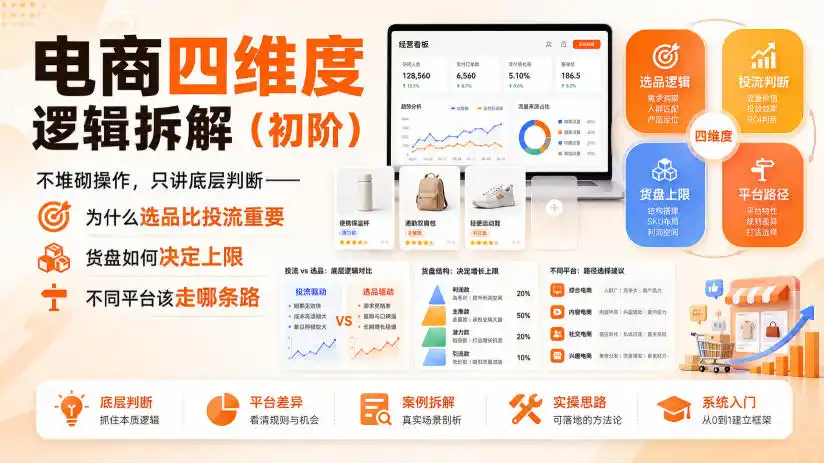 电商四维度逻辑拆解(初阶)不堆砌操作,只讲底层判断——为什么选品比投流重要、货盘如何决定上限、不同平台该走哪条路-云网创