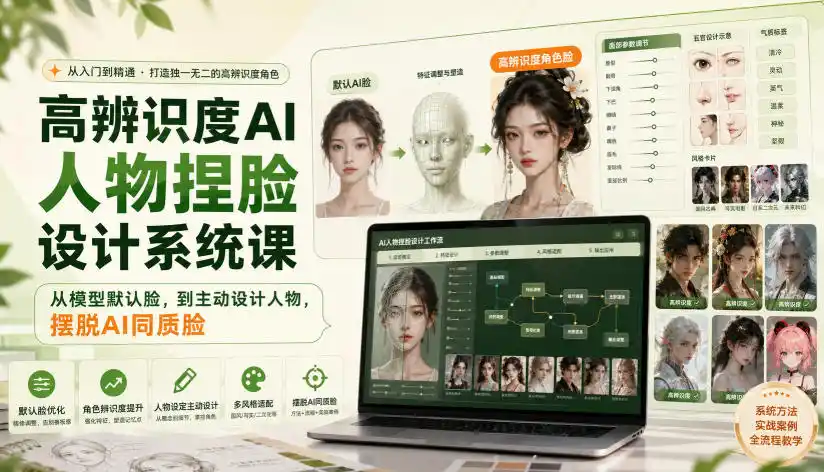 高辨识度AI人物捏脸设计系统课,从模型默认脸,到主动设计人物,摆脱AI同质脸-云网创