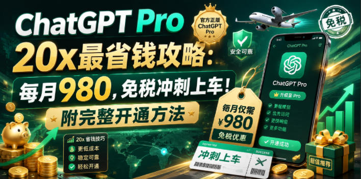 ChatGPT Pro 20x最省钱攻略：每月980，免税冲刺上车！附完整开通方法【文档】-云网创