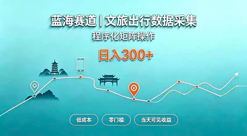 蓝海赛道 文旅出行数据采集 程序化矩阵操作 低成本 零门槛 当天可见收益 日入300+-云网创