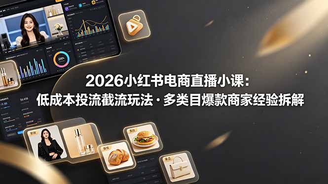 2026小红书电商直播小课，低成本投流截流玩法，多类目爆款商家经验完整拆解教学-云网创