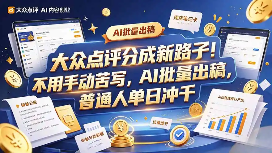 大众点评副业新玩法,工具提效解放双手,批量做笔记,单日可破千-云网创