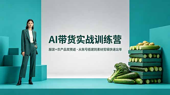 AI带货实战训练营，服装+农产品双赛道，从账号搭建到素材剪辑快速出单-云网创