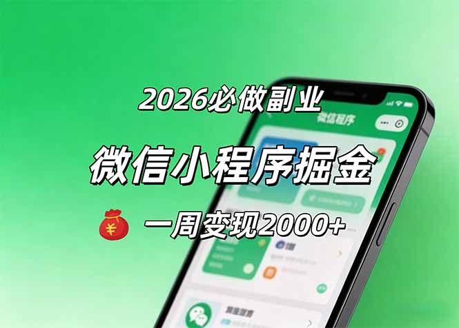 2026微信小程序掘金，简单好上手，一周变现2000+-云网创