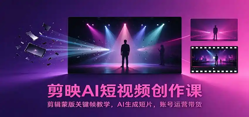 剪映AI短视频创作课：剪辑蒙版关键帧教学，AI生成短片，账号运营带货-云网创