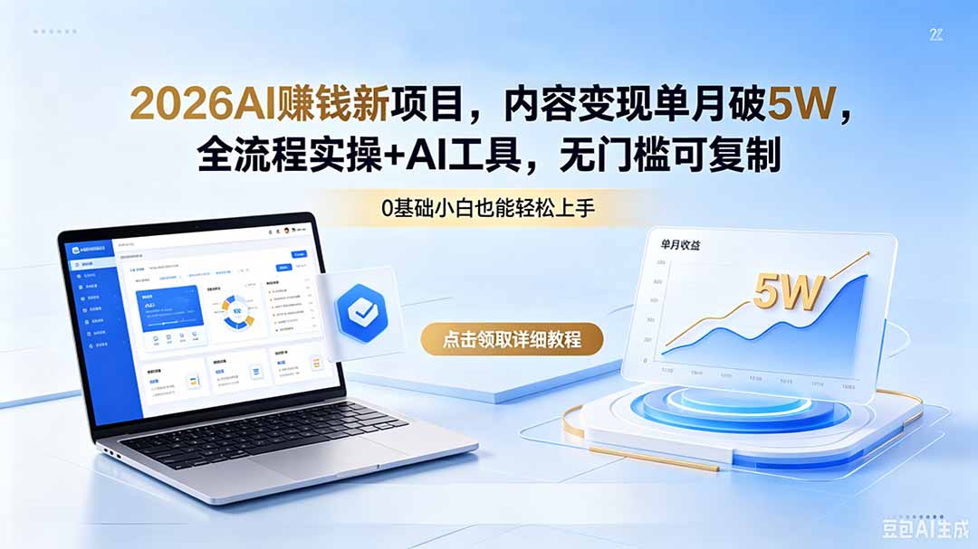 2026AI赚钱新项目，内容变现单月破5W，全流程实操+AI工具，无门槛可复制-云网创
