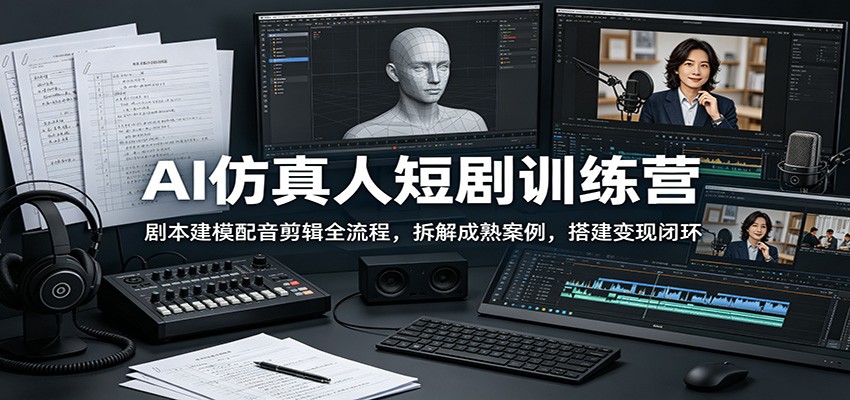 AI仿真人短剧训练营：剧本建模配音剪辑全流程，拆解成熟案例，搭建变现闭环-云网创