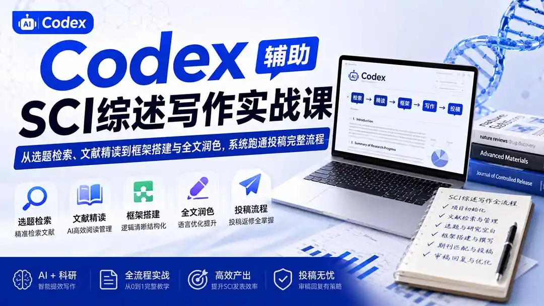 Codex辅助SCI综述写作实战课——从选题检索、文献精读到框架搭建与全文润色,系统跑通投稿完整流程-云网创
