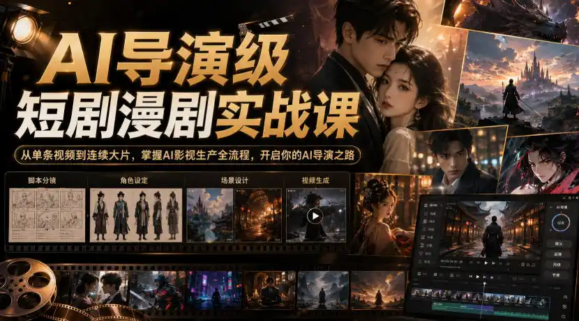 AI导演级短剧漫剧实战课，从单条视频到连续大片，掌握AI影视生产全流程，开启你的AI导演之路!-云网创