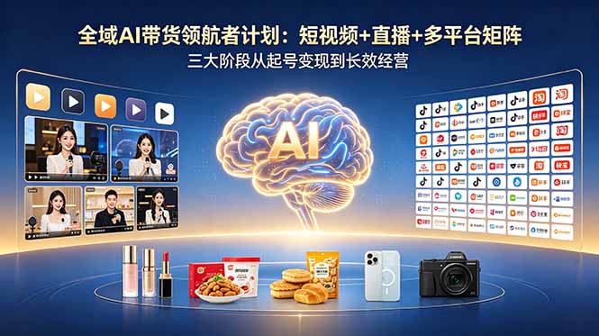 全域AI带货领航者计划：短视频+直播+多平台矩阵，三大阶段从起号变现到长效经营-云网创