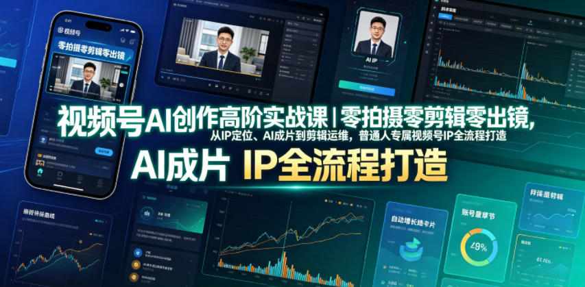 视频号AI创作高阶实战课｜零拍摄零剪辑零出镜，从IP定位、AI成片到剪辑运维，普通人专属视频号IP全流程打造-云网创