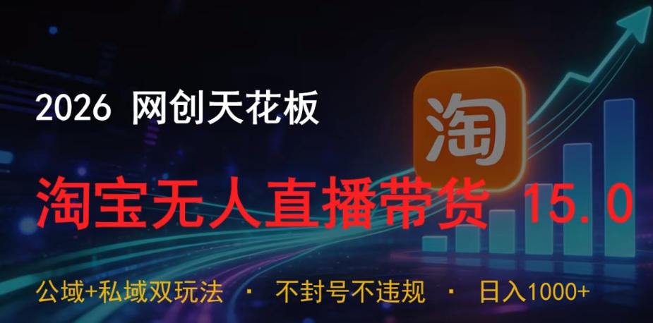 2026网创天花板，淘宝无人直播带货15.0，公域+私域双玩法，日入1k+，不违规不封号【揭秘】-云网创