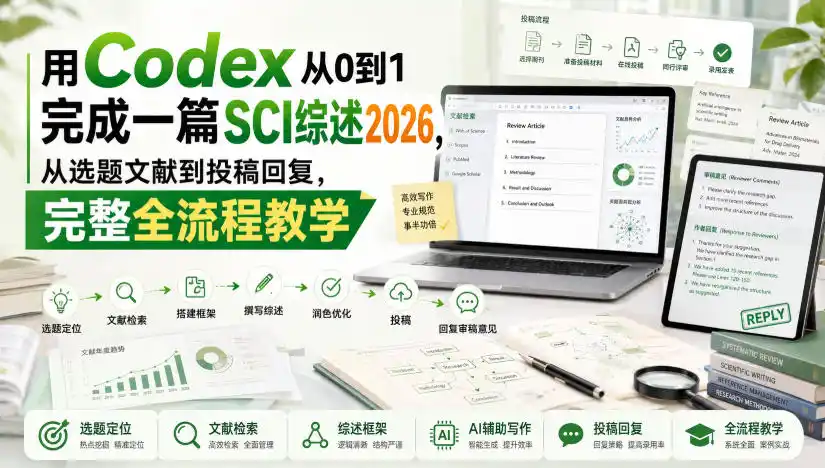 用Codex从0到1完成一篇SCI综述2026,从选题文献到投稿回复,完整全流程教学-云网创