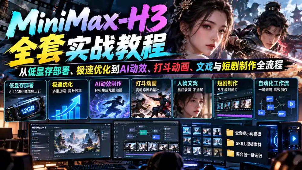 MiniMax-H3全套实战教程：从低显存部署、极速优化到AI动效、打斗动画、文戏与短剧制作全流程-云网创