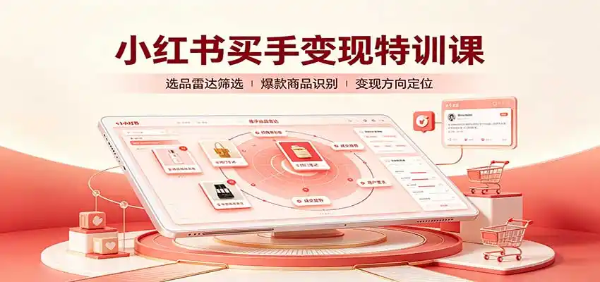 小红书买手变现特训课：账号定位养号起号，选品挂车，笔记标题封面全套教学-云网创