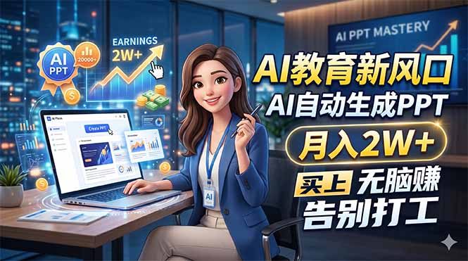 AI教育新风口，AI自动生成PPT，月入2W+，无脑赚，告别打工-云网创