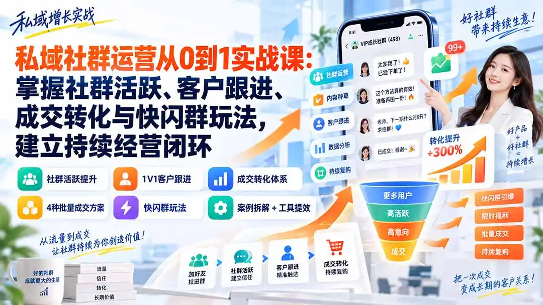 私域社群运营从0到1实战课:掌握社群活跃、客户跟进、成交转化与快闪群玩法,建立持续经营闭环-云网创