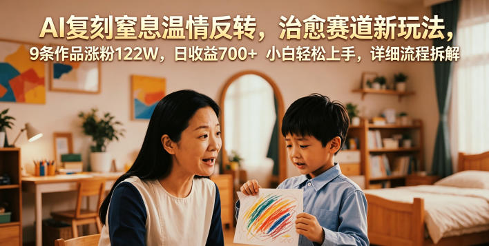 AI复刻窒息温情反转，治愈赛道新玩法，9条作品涨粉122W，日收益700+ 小白轻松上手，详细流程拆解-云网创
