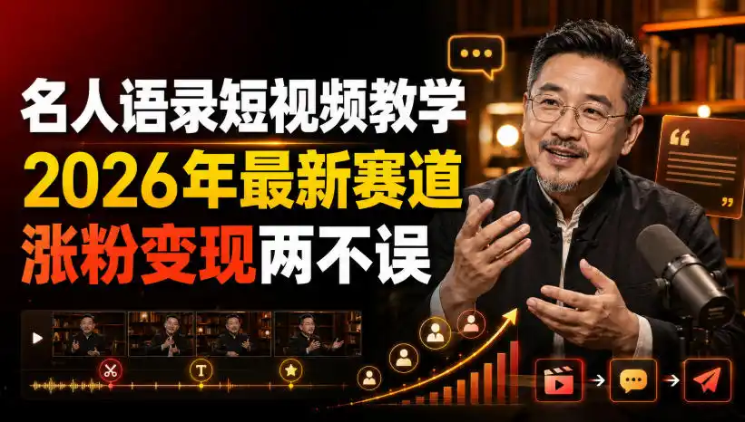 名人语录短视频教学，2026年最新赛道，涨粉变现两不误-云网创