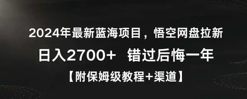 2024年最新蓝海项目，悟空网盘拉新，日入2700+错过后悔一年【附保姆级教程+渠道】【揭秘】-云网创