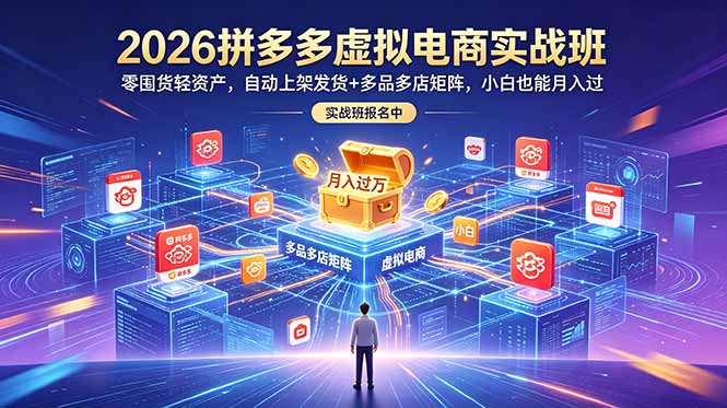 2026拼多多虚拟电商实战班：零囤货轻资产，自动上架发货+多品多店矩阵，小白也能月入过万-云网创