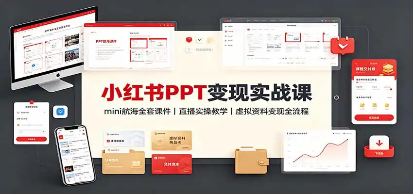 小红书PPT变现实战课:mini航海全套课件+直播实操教学,虚拟资料变现全流程-云网创