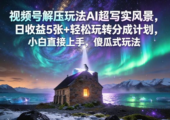 视频号解压玩法AI超写实风景，日收益5张+轻松玩转分成计划，小白直接上手，傻瓜式玩法-云网创