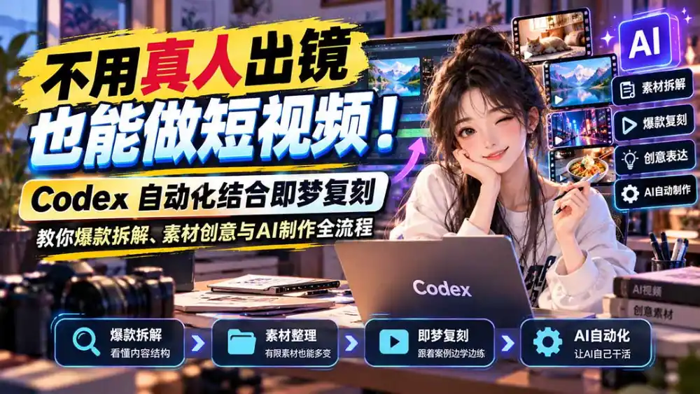 不用真人出镜也能做短视频！Codex自动化结合即梦复刻，教你爆款拆解、素材创意与AI制作全流程-云网创