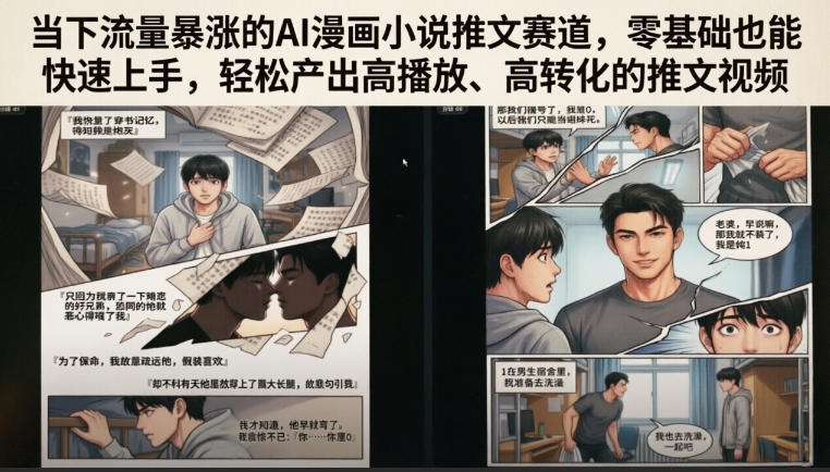 当下流量暴涨的AI漫画小说推文赛道，零基础也能快速上手，轻松产出高播放、高转化的推文视频-云网创