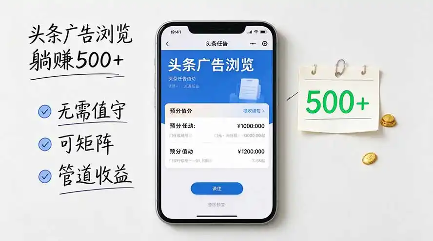 头条广告浏览躺赚500+无需值守，可矩阵并附有管道收益-云网创