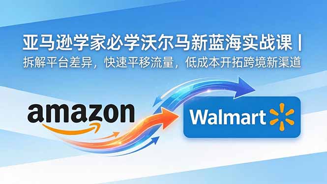 亚马逊卖家必学沃尔玛新蓝海实战课｜拆解平台差异，快速平移流量，低成本开拓跨境新渠道-云网创