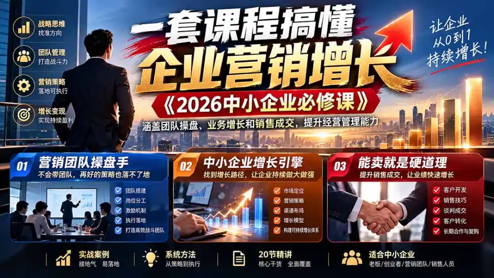 一套课程搞懂企业营销增长《2026中小企业必修课》涵盖团队操盘、业务增长和销售成交，提升经营管理能力-云网创