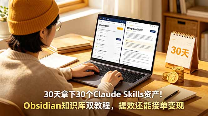 30天拿下30个Claude Skills资产！Obsidian知识库双教程，提效还能接单变现-云网创