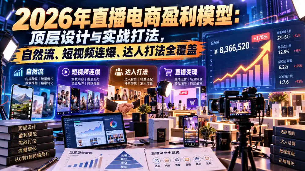 2026年直播电商盈利模型：顶层设计与实战打法，自然流、短视频连爆、达人打法全覆盖-云网创