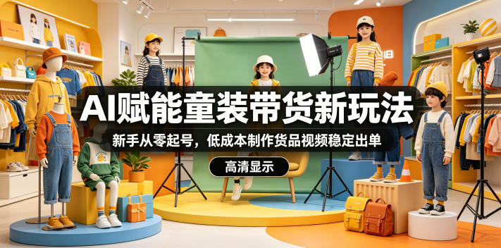 AI赋能童装带货新玩法，新手从零起号，低成本制作货品视频稳定出单-云网创