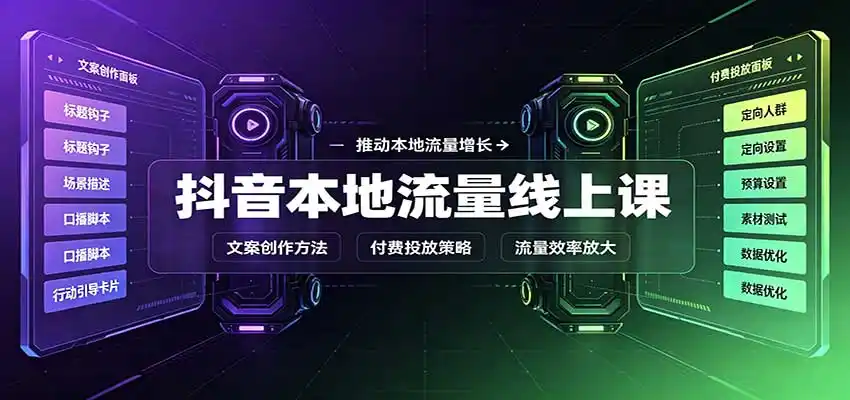 抖音本地流量线上课:账号搭建拍摄剪辑,文案创作与付费投放教学-云网创
